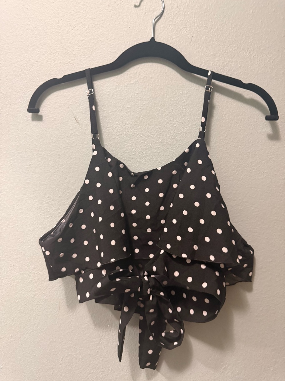 Polka Dot Tie-Front Crop Top - Black and White and wide leg set